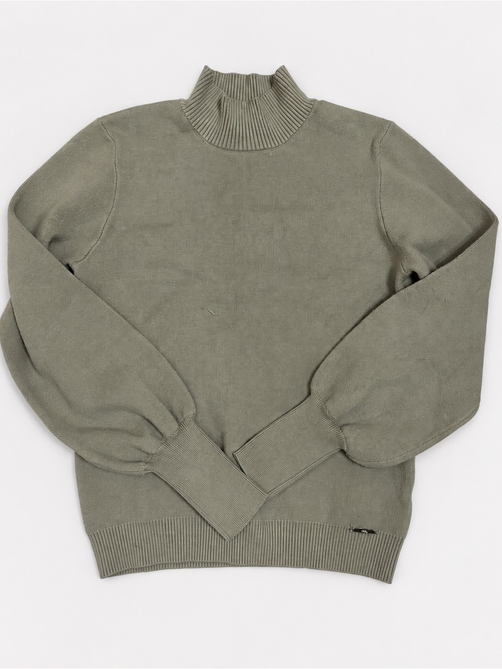 Elie Tahari Sage Green Mock Neck Balloon Sleeve Sweater